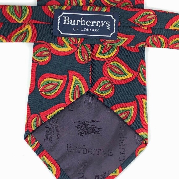 BURBERRYS OF LONDON Tie Black Colorful Leaves Nature Elegant Silk Necktie Italy - Picture 6 of 10
